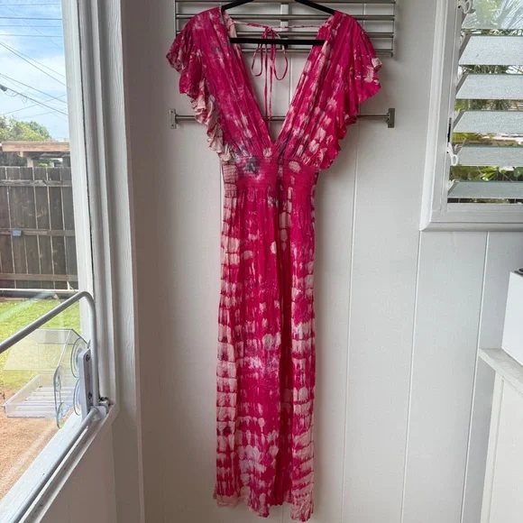 NWT Tiare Hawaii Dahlia Jumpsuit Pink Tie Dye Sz S/M